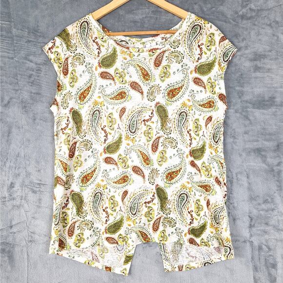 Womens Top Large Linen Boho Floral Paisley Coastal Casual Summer Button Back‎ - Picture 1 of 6